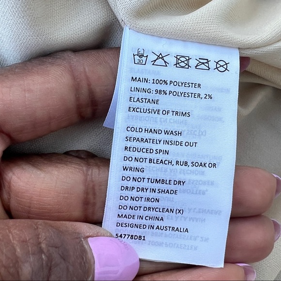 BARDOT Pleated Dress Champagne Color Ballon Sleeves Belted Size 4 - Picture 7 of 8